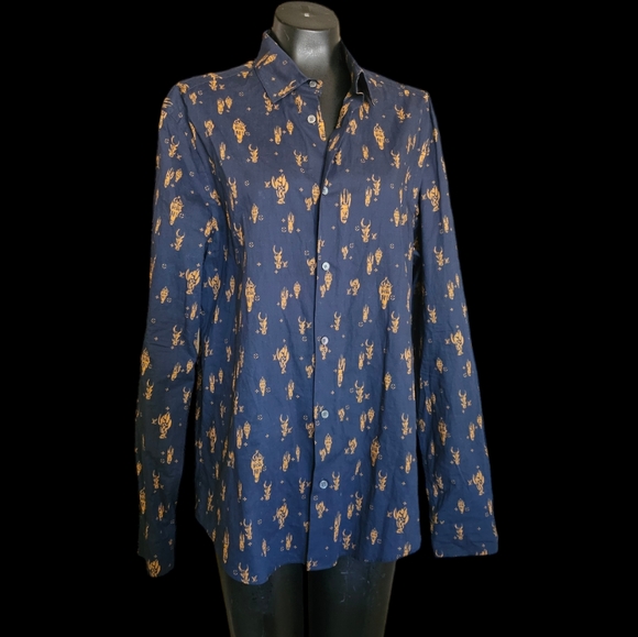Louis Vuitton Dark Blue Yellow Button Up Sz. XXL